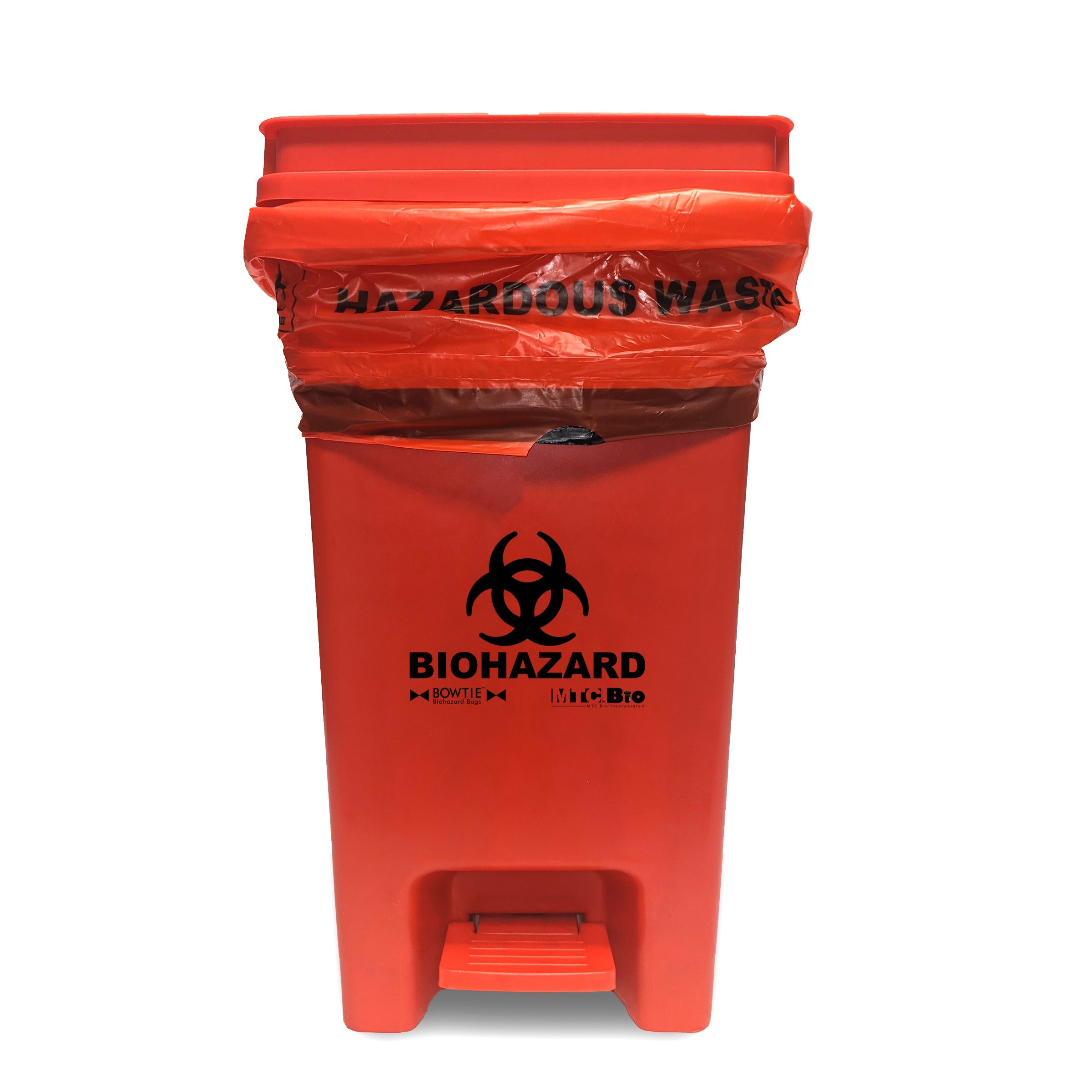 MTC Bio A8000B, BowTie Biohazard Bin, with Hands-Free Foot Pedal, Attached Lid, 1/Ea